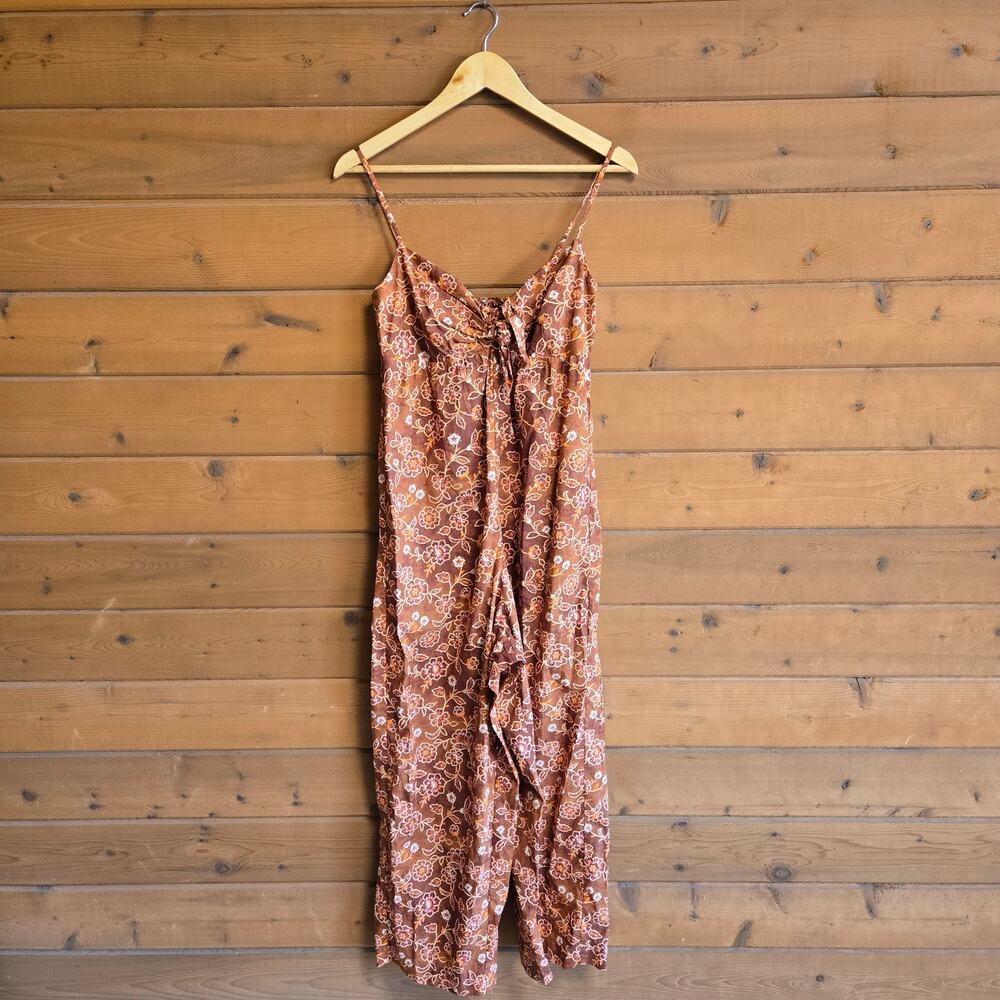 J. Crew Vintage Vines Jumpsuit Cottage Tie Front Tank Floral Brown Fall Boho 2 - Picture 2 of 5